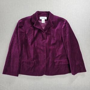 Calvin Klein Velvet Jacket Size 2 Purple Lined Pockets Velour Career Business